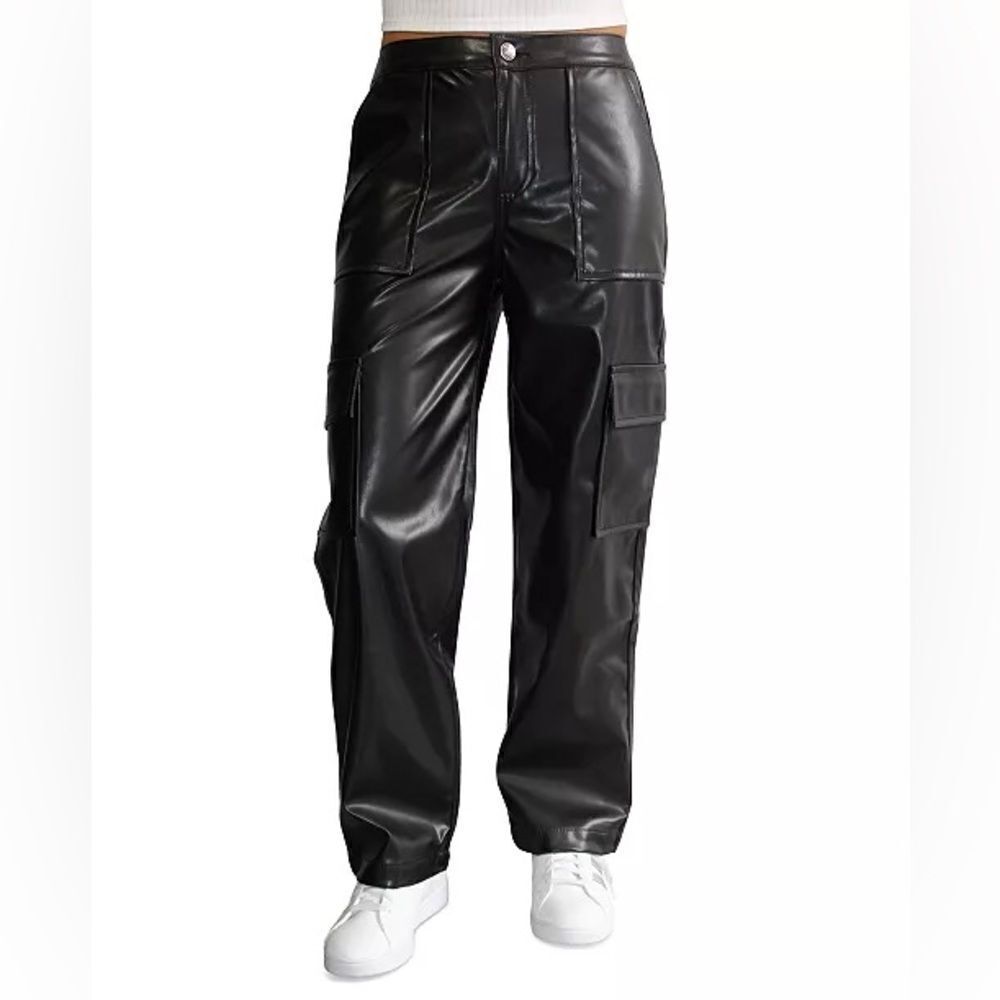 ALMOST FAMOUS Crave Fame Juniors black Faux Leather Utility Cargo Pants - L